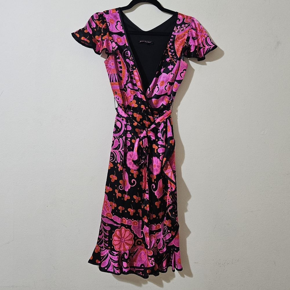 100% Silk Betsey Johnson Pink and Black Midi Dress